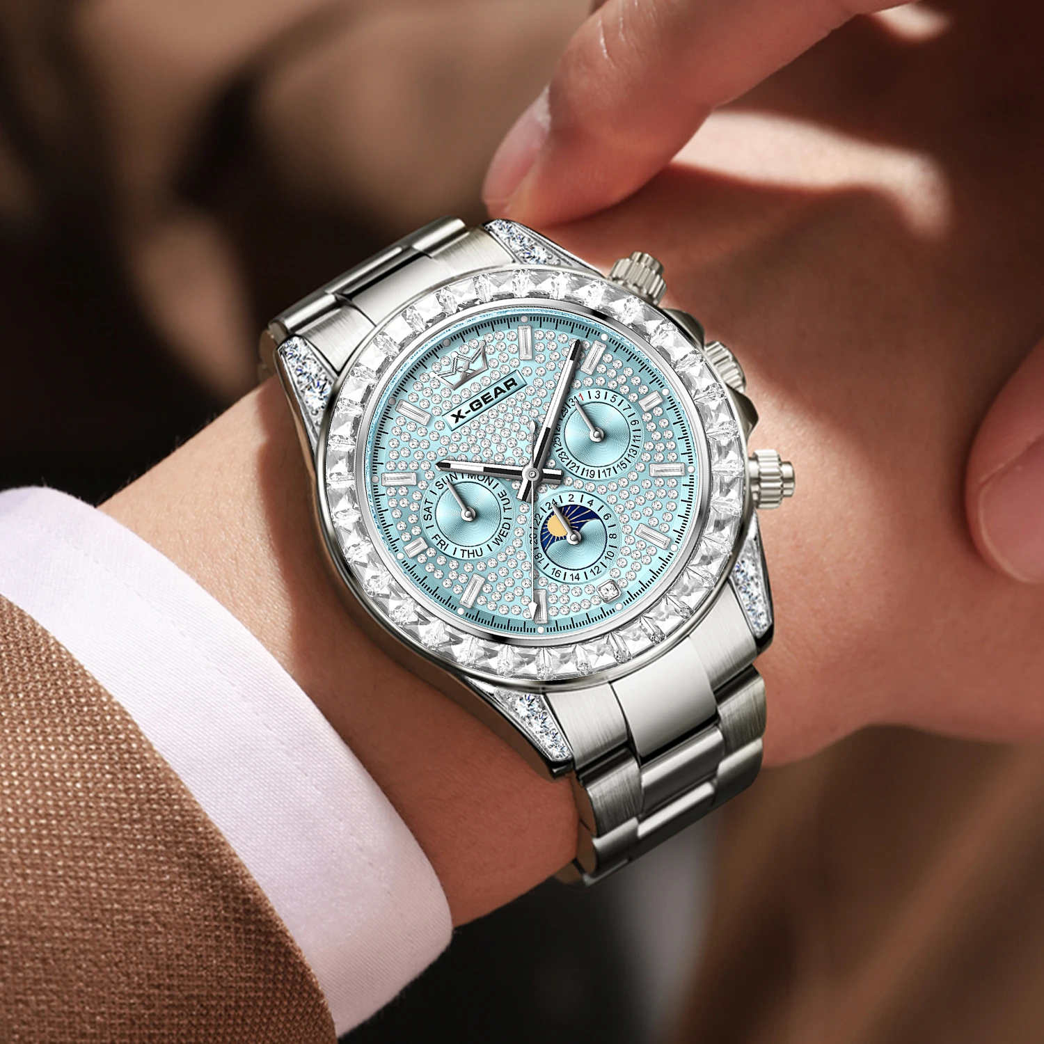 Multifunctional Fully Automatic Mechanical Watch with Night Light Three Eye Six Pin Waterproof Sports Watch