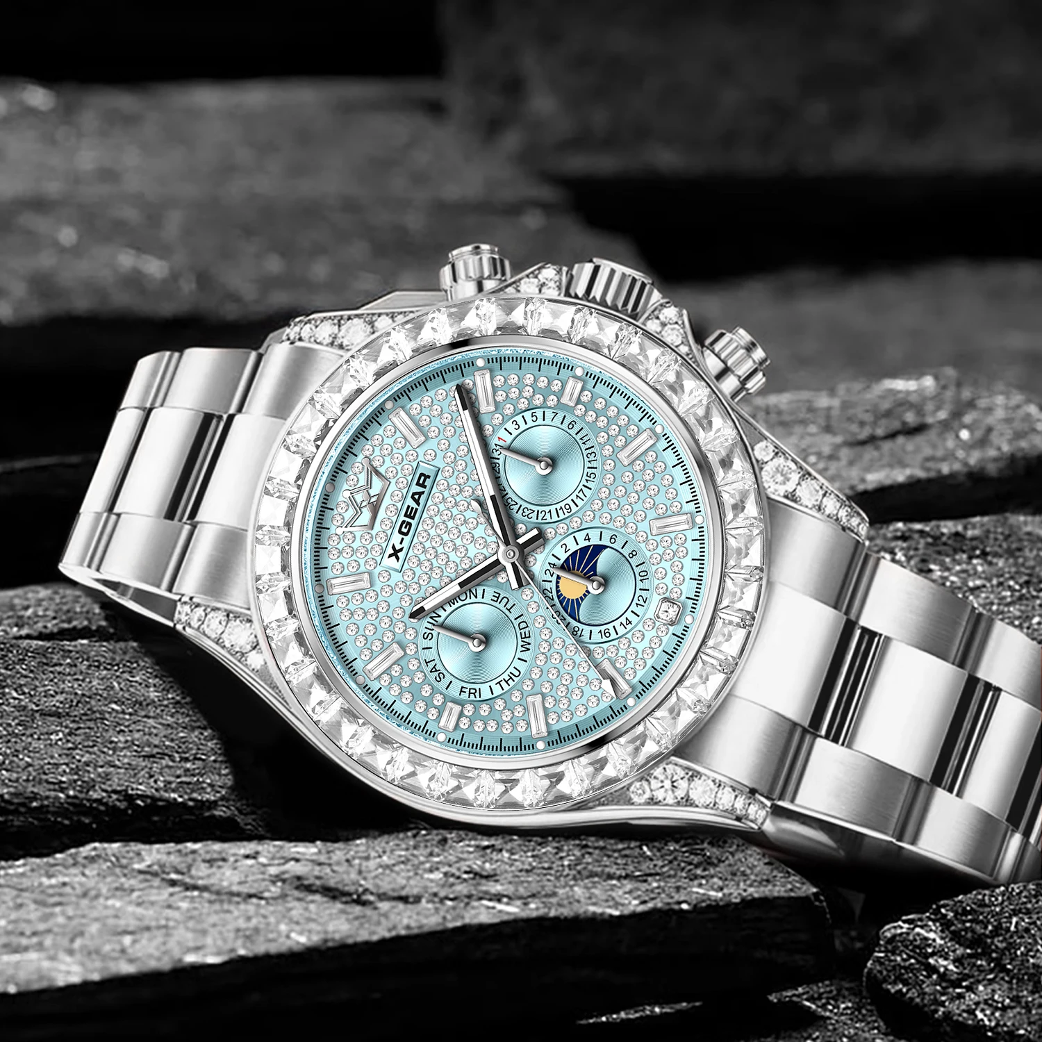 Multifunctional Fully Automatic Mechanical Watch with Night Light Three Eye Six Pin Waterproof Sports Watch