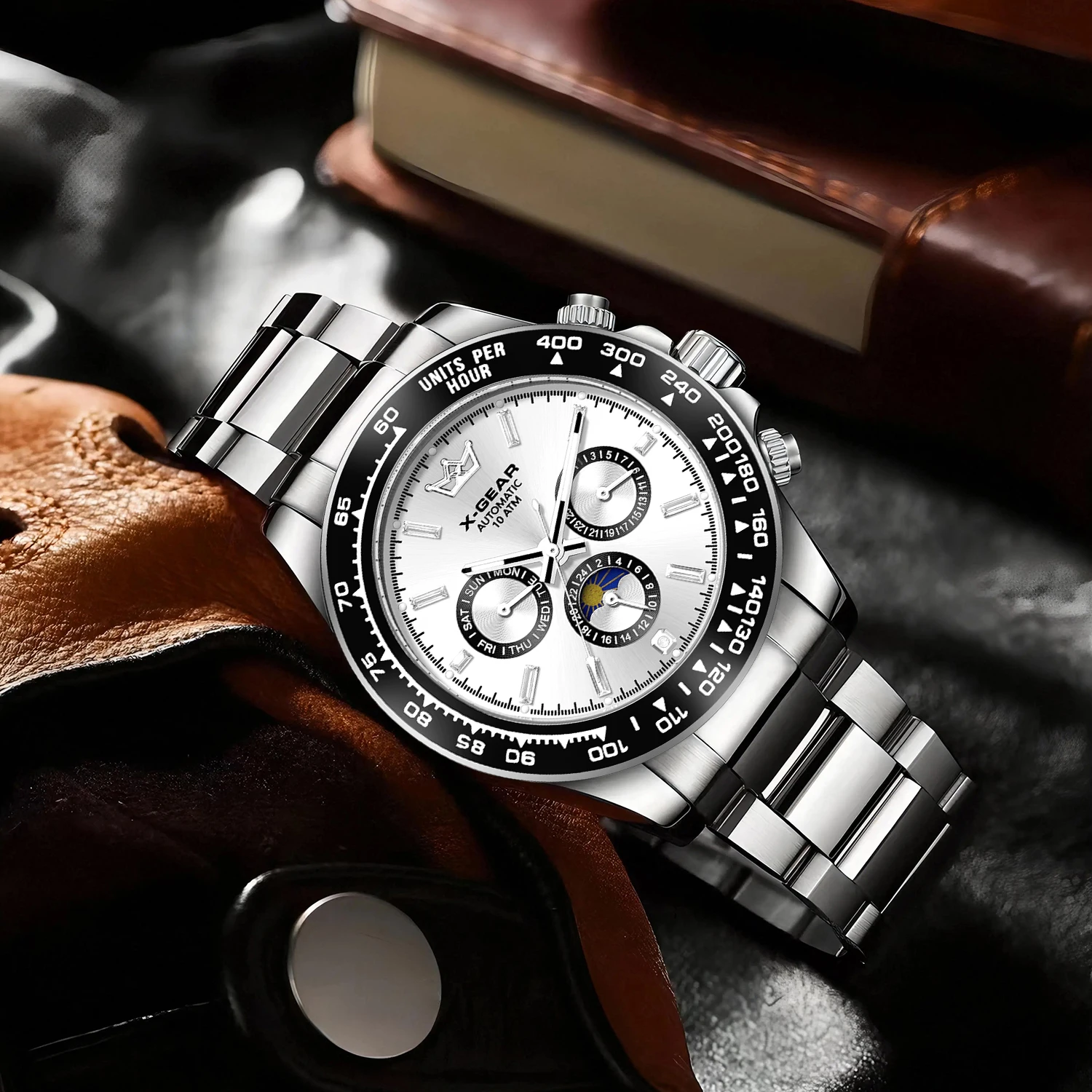 Panda Eye Men's Automatic Mechanical Watch with Ceramic Bezel Three Eyes Six Hands Waterproof Luminous
