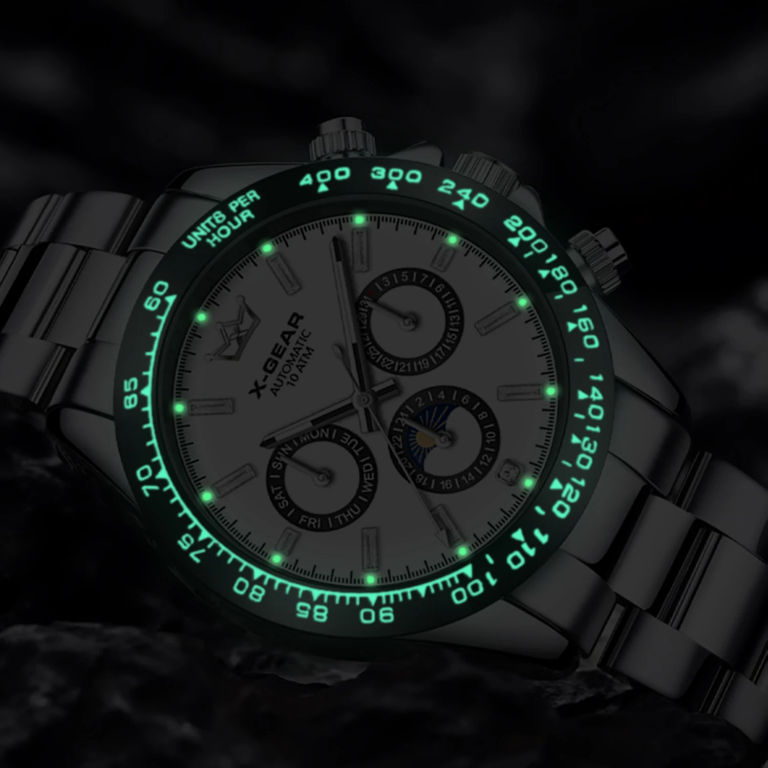 Panda Eye Men's Automatic Mechanical Watch with Ceramic Bezel Three Eyes Six Hands Waterproof Luminous