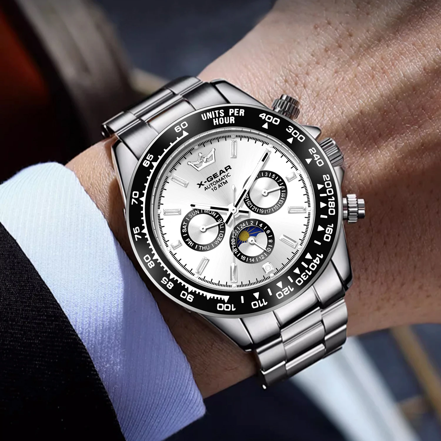 Panda Eye Men's Automatic Mechanical Watch with Ceramic Bezel Three Eyes Six Hands Waterproof Luminous