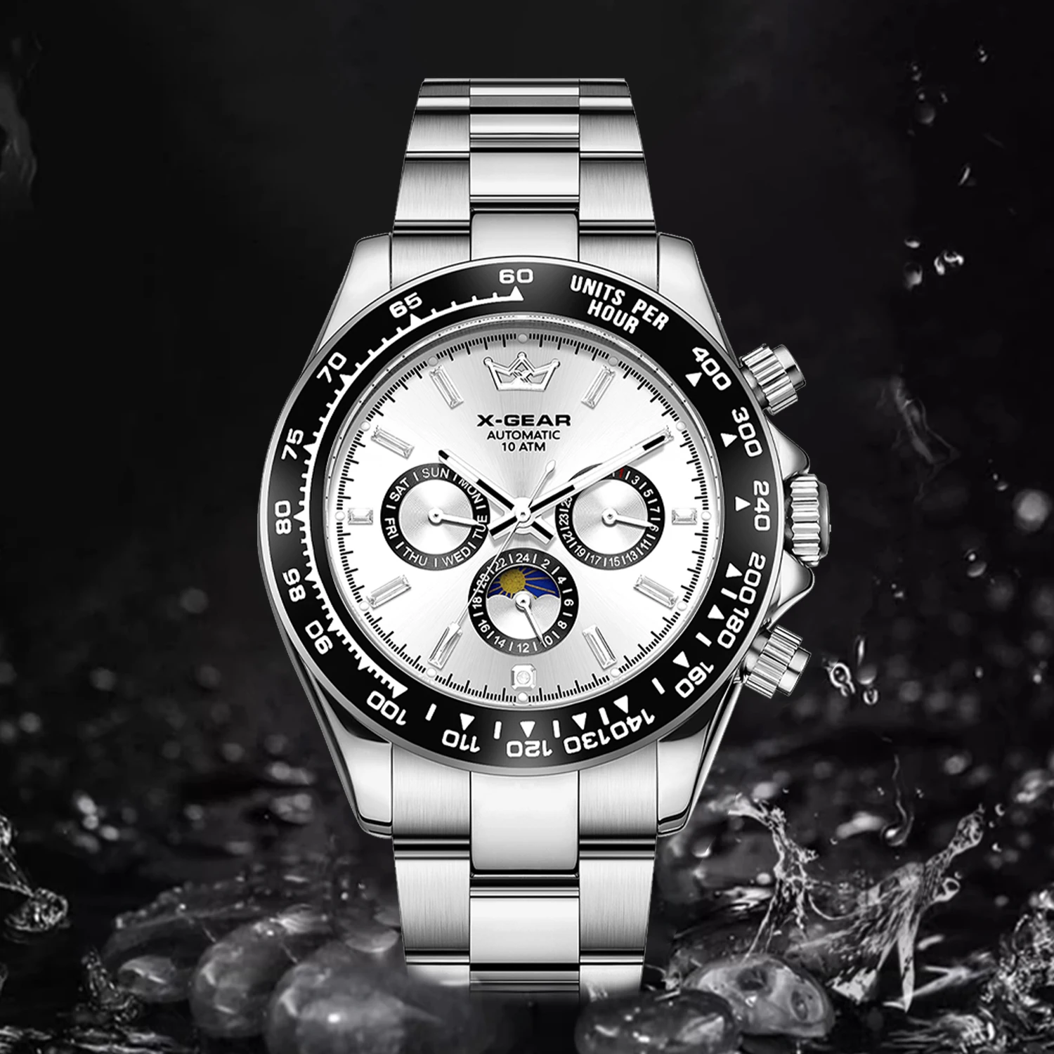 Panda Eye Men's Automatic Mechanical Watch with Ceramic Bezel Three Eyes Six Hands Waterproof Luminous