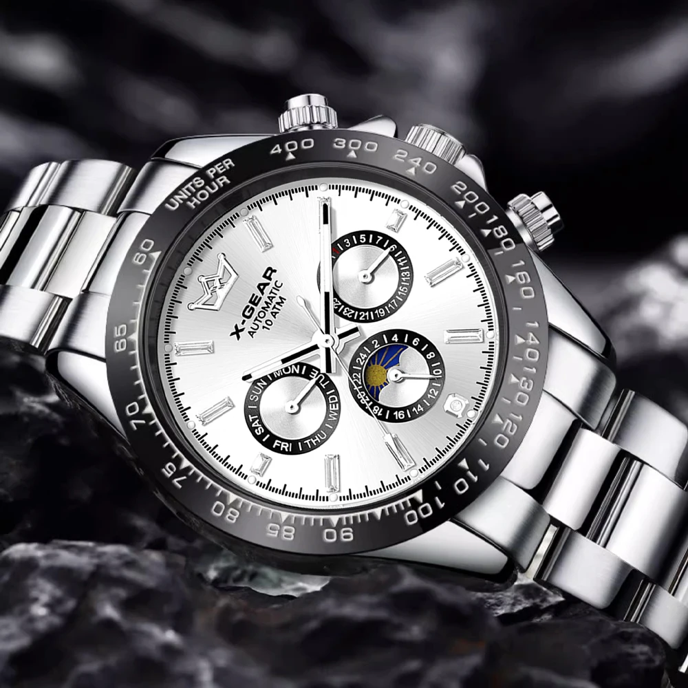 Panda Eye Men's Automatic Mechanical Watch with Ceramic Bezel Three Eyes Six Hands Waterproof Luminous