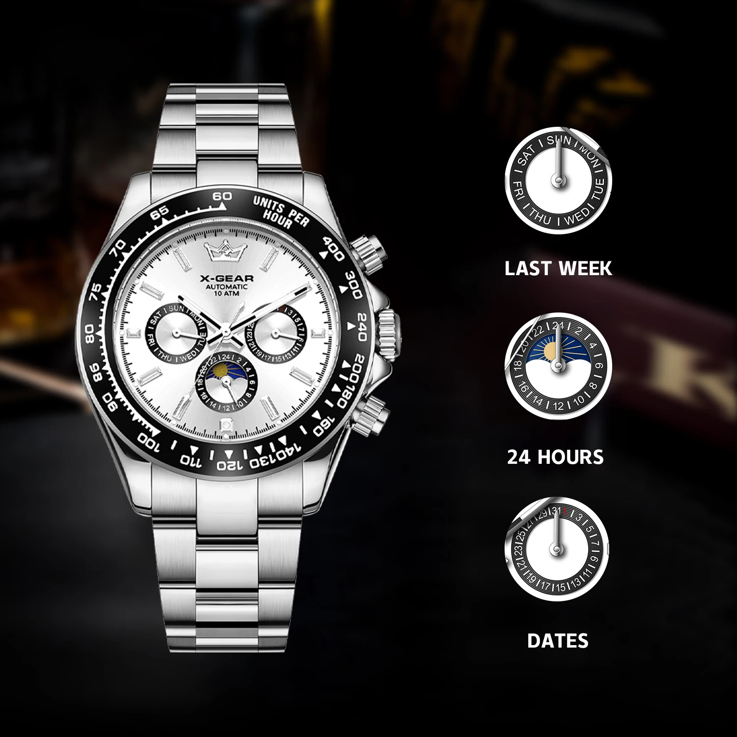 Panda Eye Men's Automatic Mechanical Watch with Ceramic Bezel Three Eyes Six Hands Waterproof Luminous
