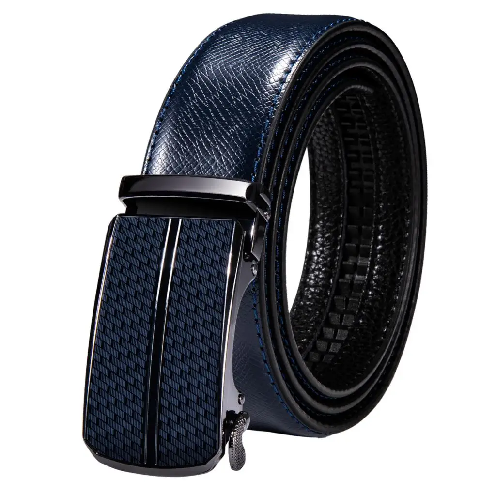 navy blue cowskin leather ratchet belt automatic buckle