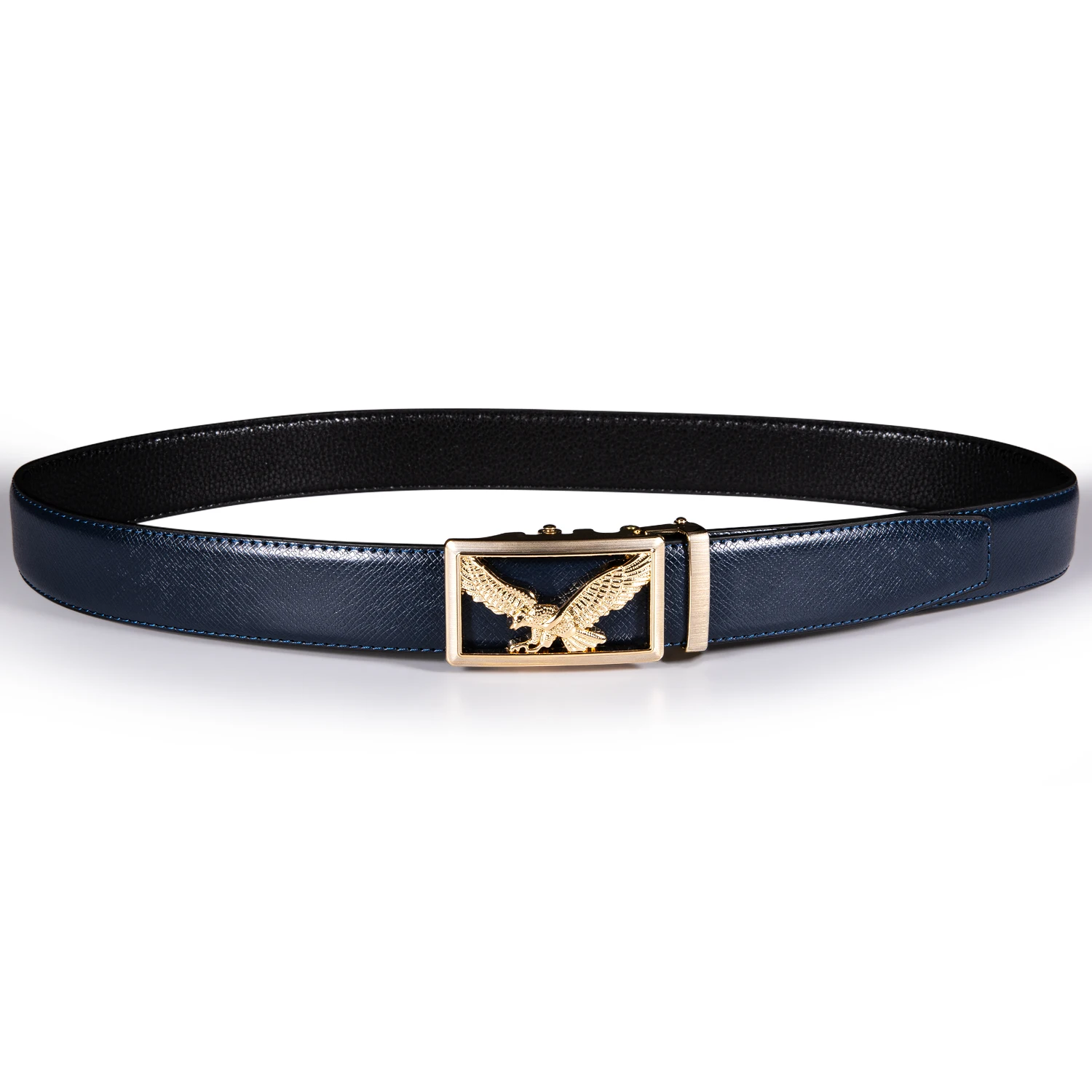 High Quality Brand Mens Belts Blue Cow Leather Automatic Buckles Ratchet Waistband Belt For Men Dress Jeans Suit Trousers Gift