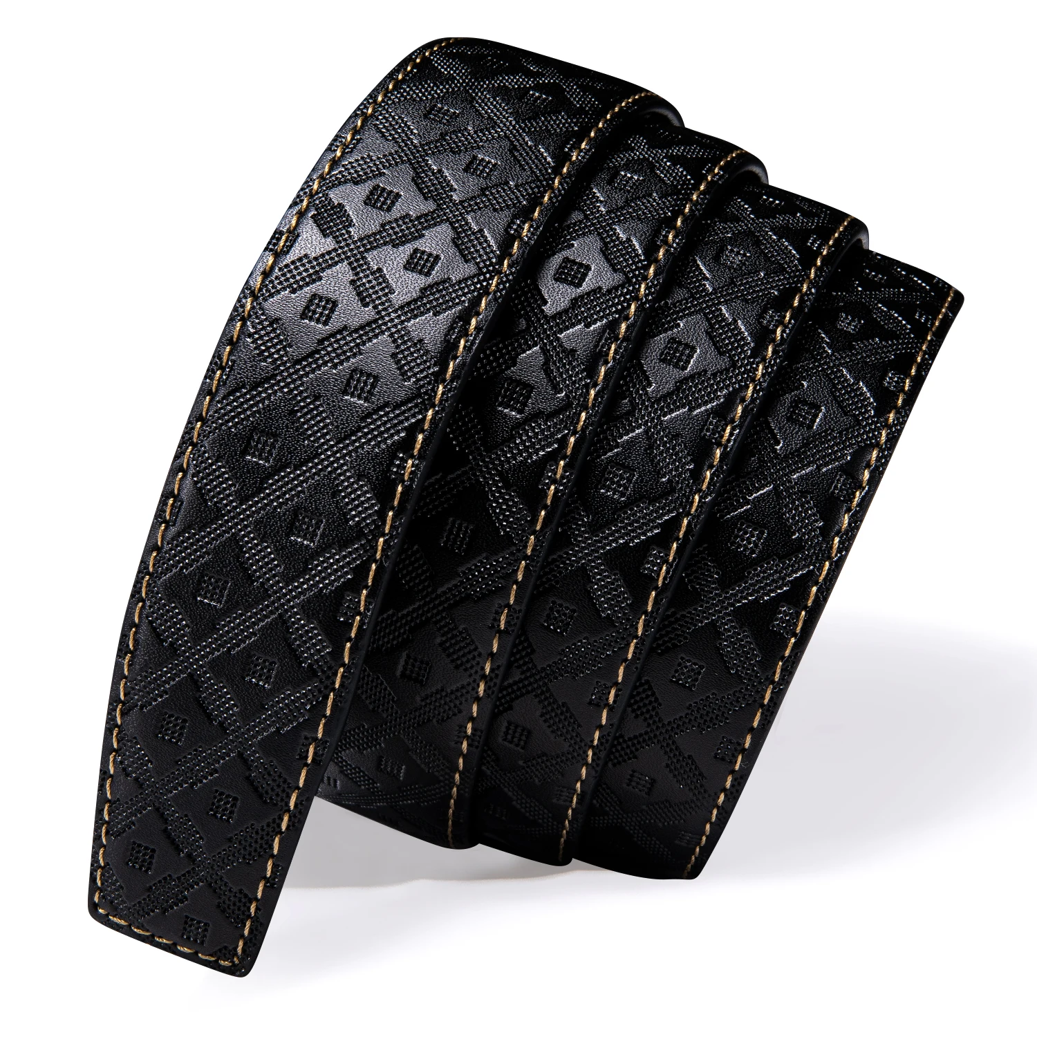 Designer Black Leather Mens Belts Emboss Ratchet Strap Waistband Automatic Buckles Sliding Dress Jeans Belt for Men 110CM-130CM