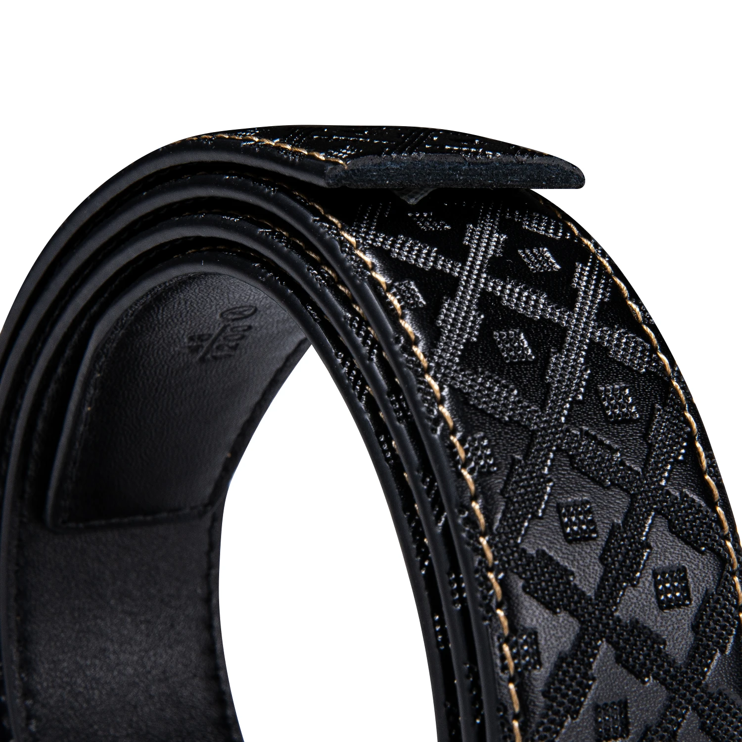 Designer Black Leather Mens Belts Emboss Ratchet Strap Waistband Automatic Buckles Sliding Dress Jeans Belt for Men 110CM-130CM