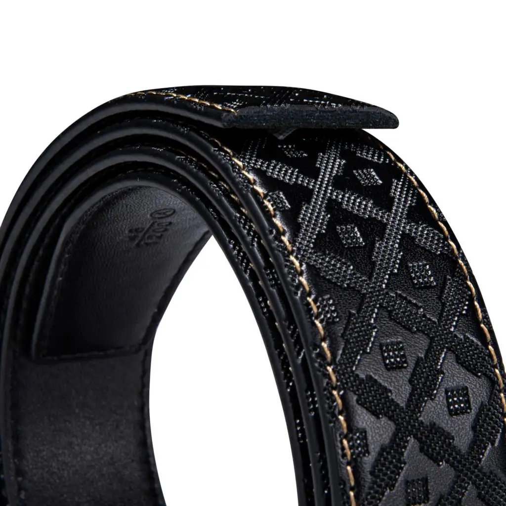 Designer Black Leather Mens Belts Casual Formal Emboss Ratchet Strap Automatic Buckle Sliding Waistband Dress Jeans Belt for Men