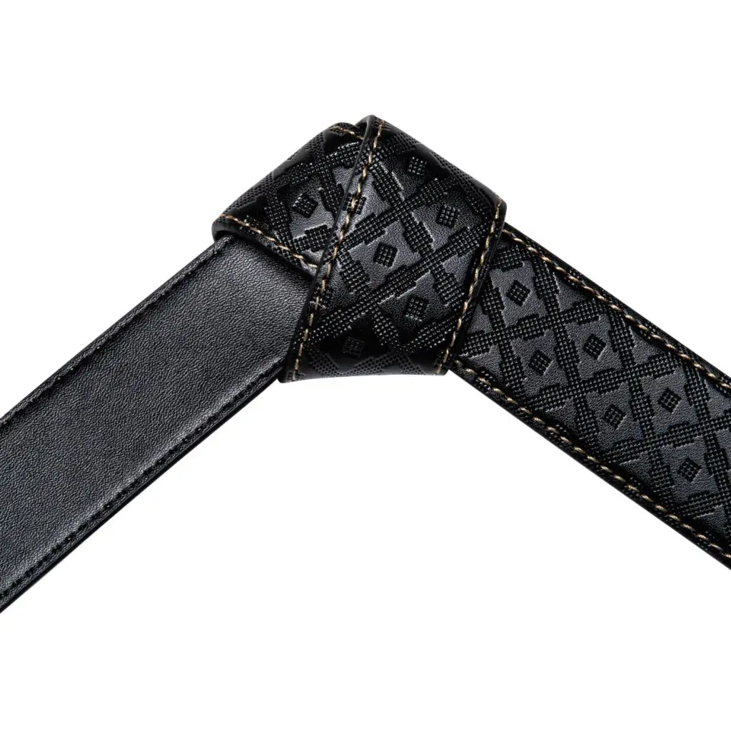 Designer Black Leather Mens Belts Casual Formal Emboss Ratchet Strap Automatic Buckle Sliding Waistband Dress Jeans Belt for Men