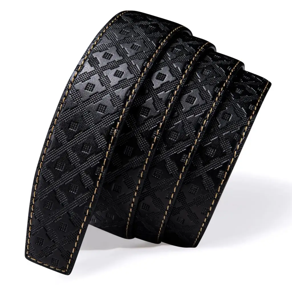 Designer Black Leather Mens Belts Casual Formal Emboss Ratchet Strap Automatic Buckle Sliding Waistband Dress Jeans Belt for Men