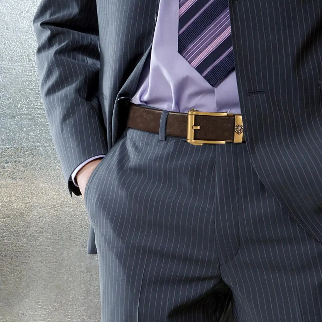 High Quality Casual Brown Genuine Leather Mens Belts Gold Black Automatic Buckles Ratchet Dress Jeans Pants Waist Straps Formal