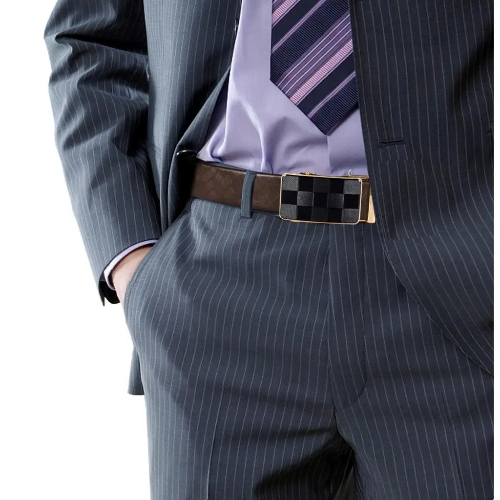 High Quality Casual Brown Genuine Leather Mens Belts Gold Black Automatic Buckles Ratchet Dress Jeans Pants Waist Straps Formal