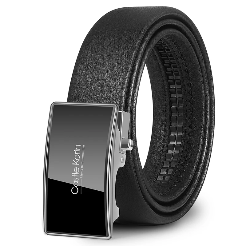 Men’s Ratchet Leather Belt with rectangular glossy mirror buckle – Castle Korin