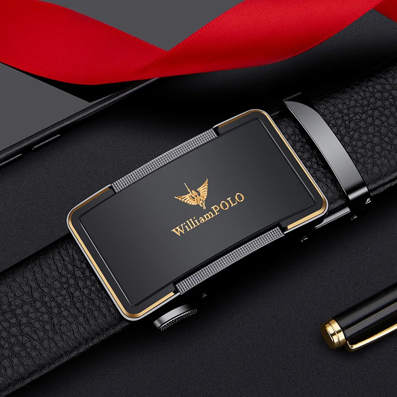 Men's leather belt with automatic buckle, casual pants belt, fashionable high-end belt, business waist belt