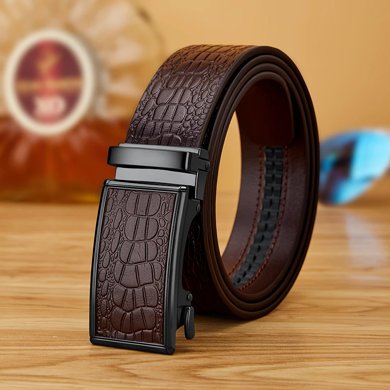 Leather belt, men's fashionable automatic buckle waist belt, personalized casual pants belt
