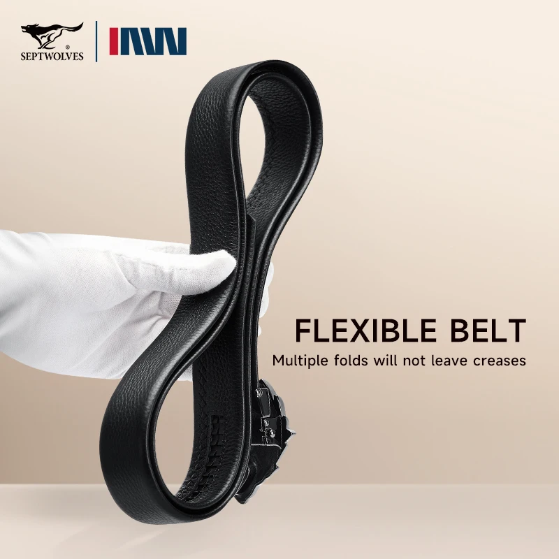 Septwolves Business Men'S Belt Fashion Genuine Leather Belt Zinc Alloy Buckle High-Quality With Box Father's Day Valentine Gift