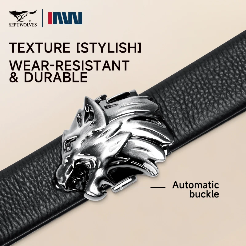 Septwolves Business Men'S Belt Fashion Genuine Leather Belt Zinc Alloy Buckle High-Quality With Box Father's Day Valentine Gift
