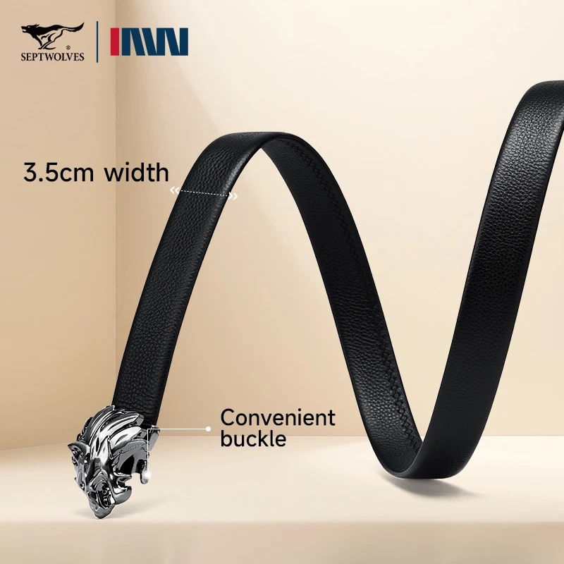 Septwolves Business Men'S Belt Fashion Genuine Leather Belt Zinc Alloy Buckle High-Quality With Box Father's Day Valentine Gift