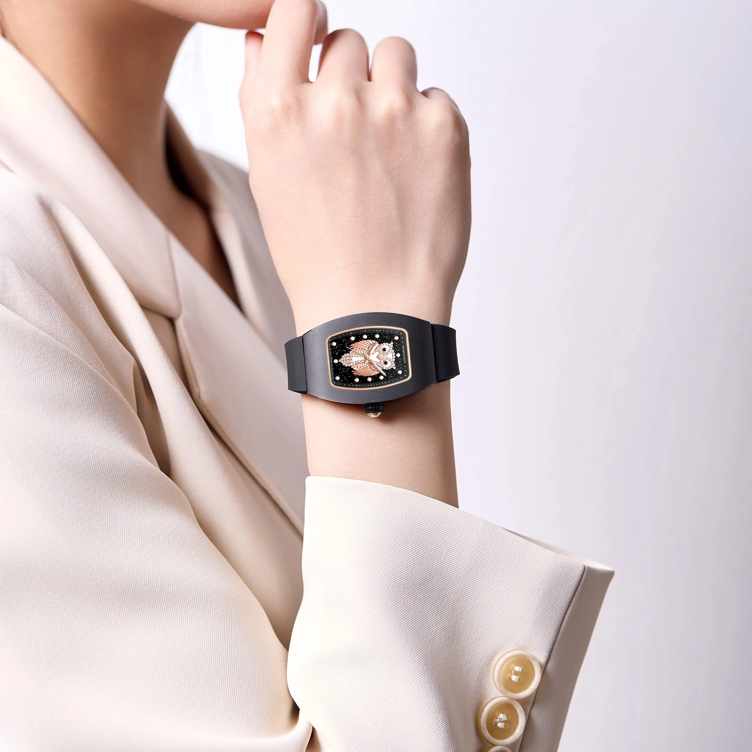 WISHDOIT New Design Women's Owl Pattern Quartz Watch Ceramic Surface Japanese Movement 5AMT Daily Waterproof With Luminous