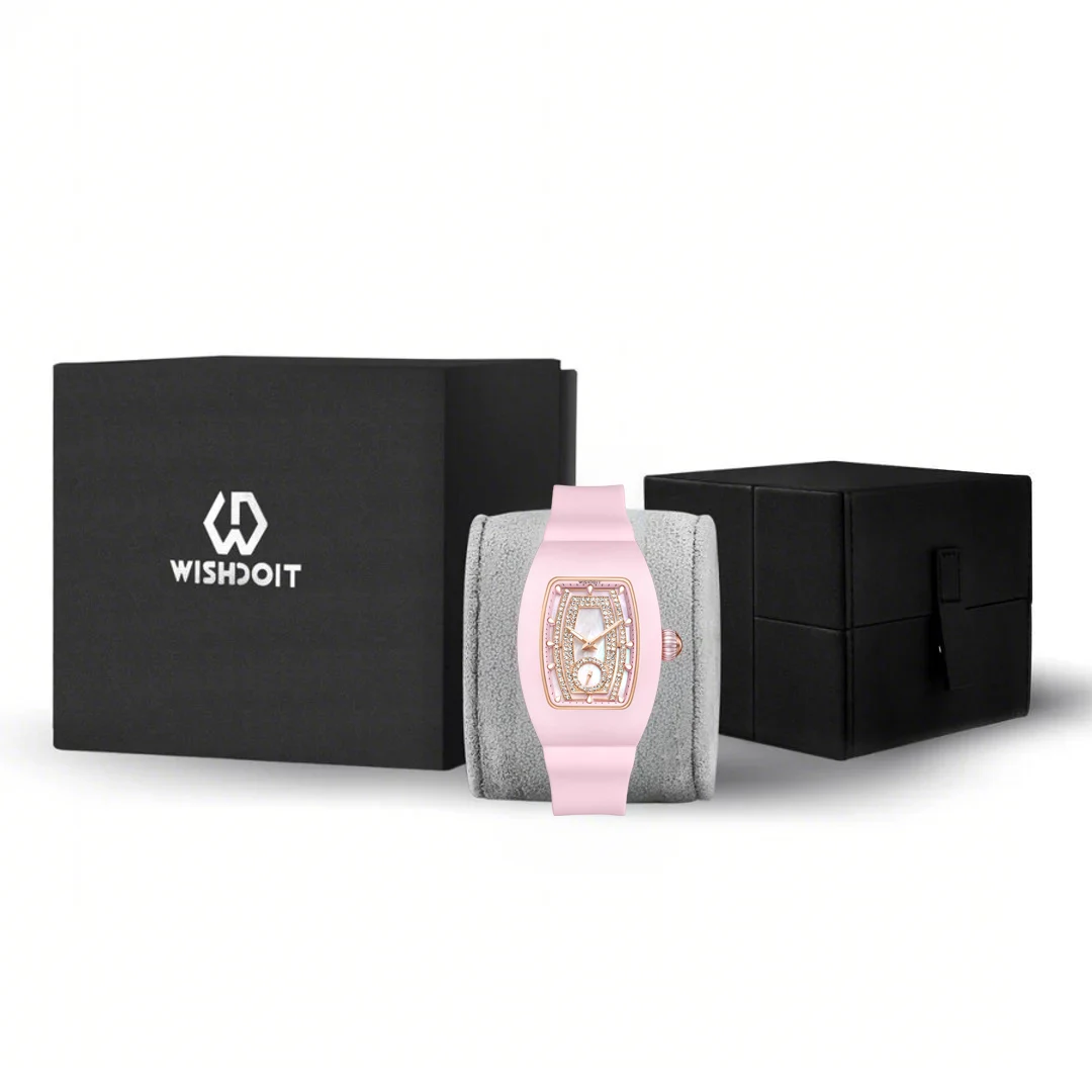 WISHDOIT Ceramic Women's Tonneau Watch Diamond Quartz Watch Ceramic Surface Japanese Movement 5AMT Daily Waterproof Night Light