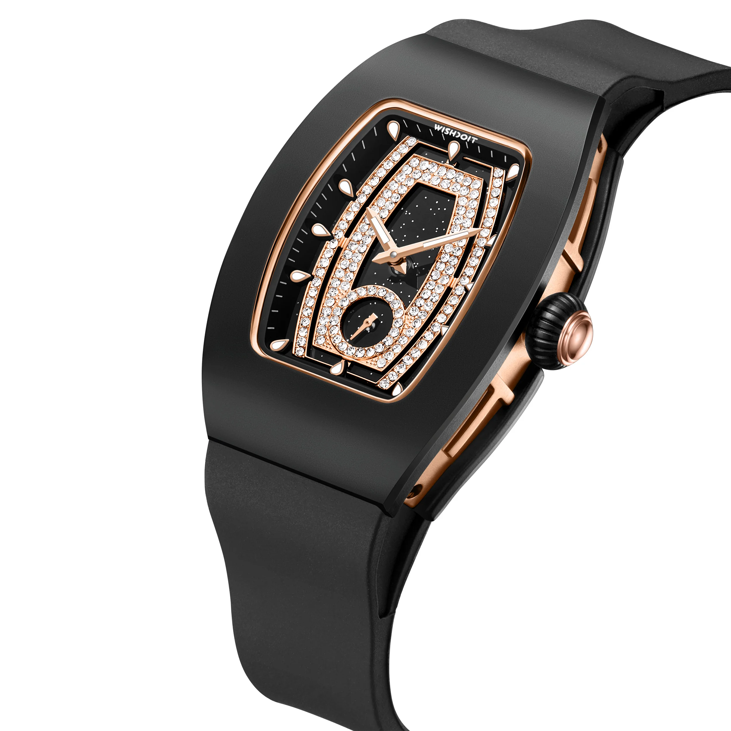 WISHDOIT Ceramic Women's Tonneau Watch Diamond Quartz Watch Ceramic Surface Japanese Movement 5AMT Daily Waterproof Night Light