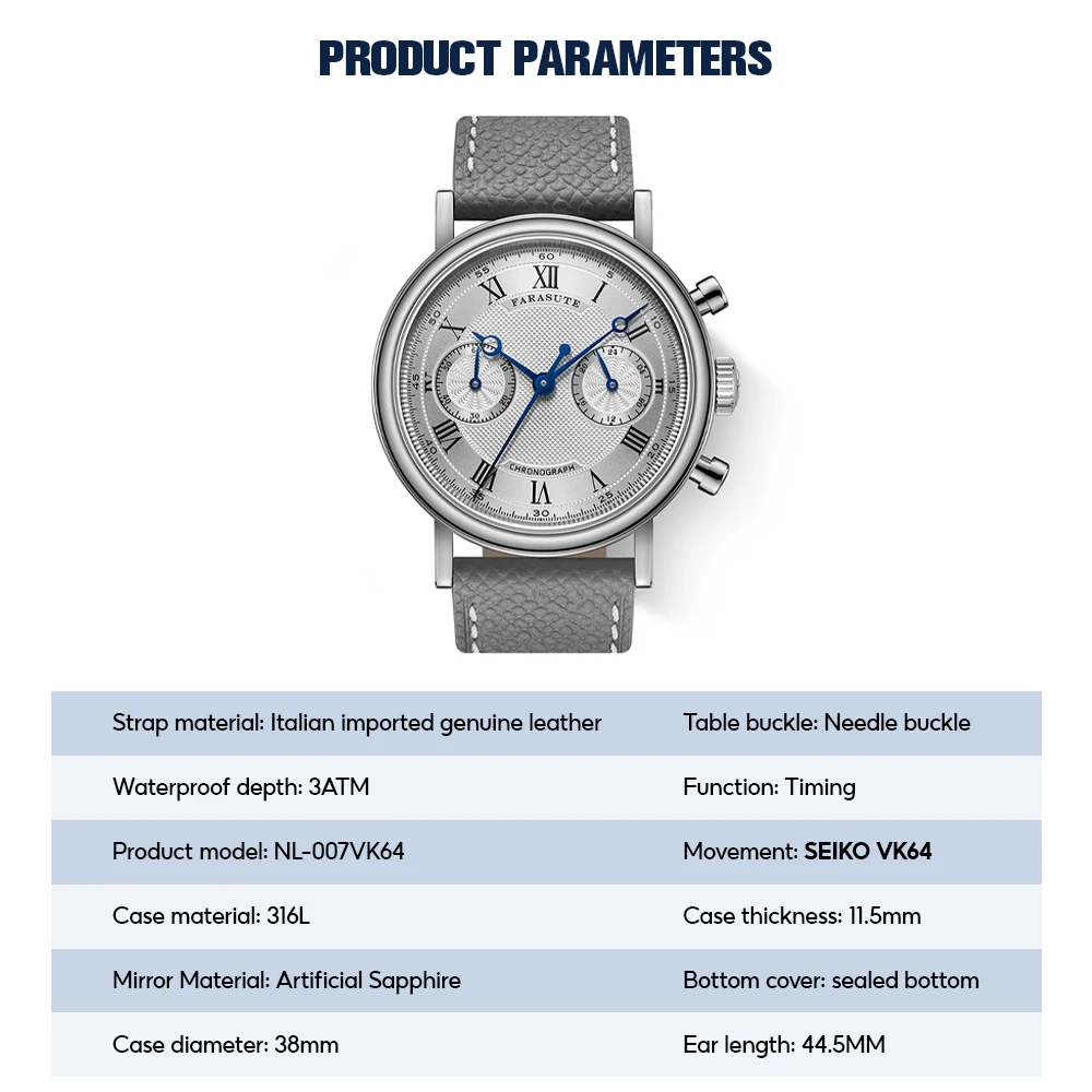 FARASUTE 2025 New Retro Mens Watches Quartz Watch For Men Speed Sports Chronograph AR Coating Sapphire VK64 Clock Reloj Hombre