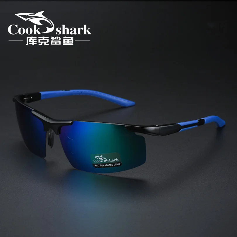 Cook Shark 8127 men's riding sunglasses with blue photochromic polarized anti-reflective lenses and aluminium magnesium frame.