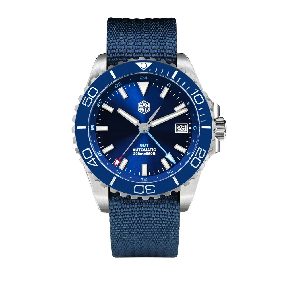 San Martin SN0136 39mm Diver GMT Watch Enamel Dial NH34 Stainless Steel Luxury Men Watch Sapphire Luminous  Automatic Mechanical