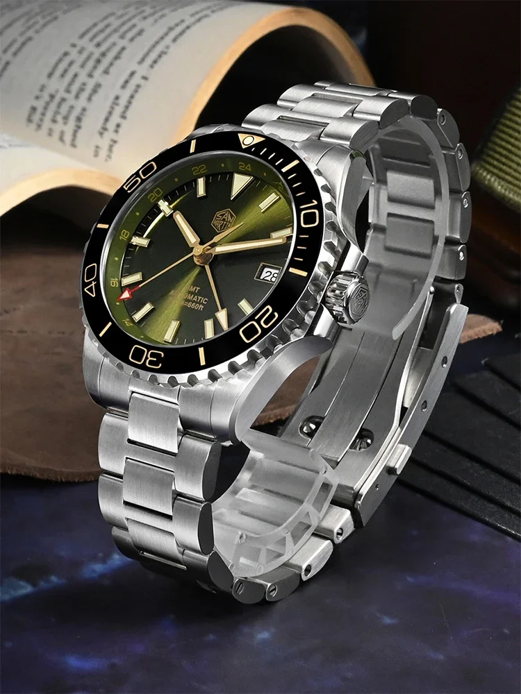 San Martin SN0136 39mm Diver GMT Watch Enamel Dial NH34 Stainless Steel Luxury Men Watch Sapphire Luminous  Automatic Mechanical