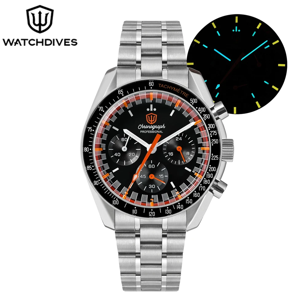 Watchdives WD1863 Quartz Watch VK63 Chronograph Movement Bubble Sapphire Crystal 10Bar Waterproof Luminous 39mm Vintage Watches