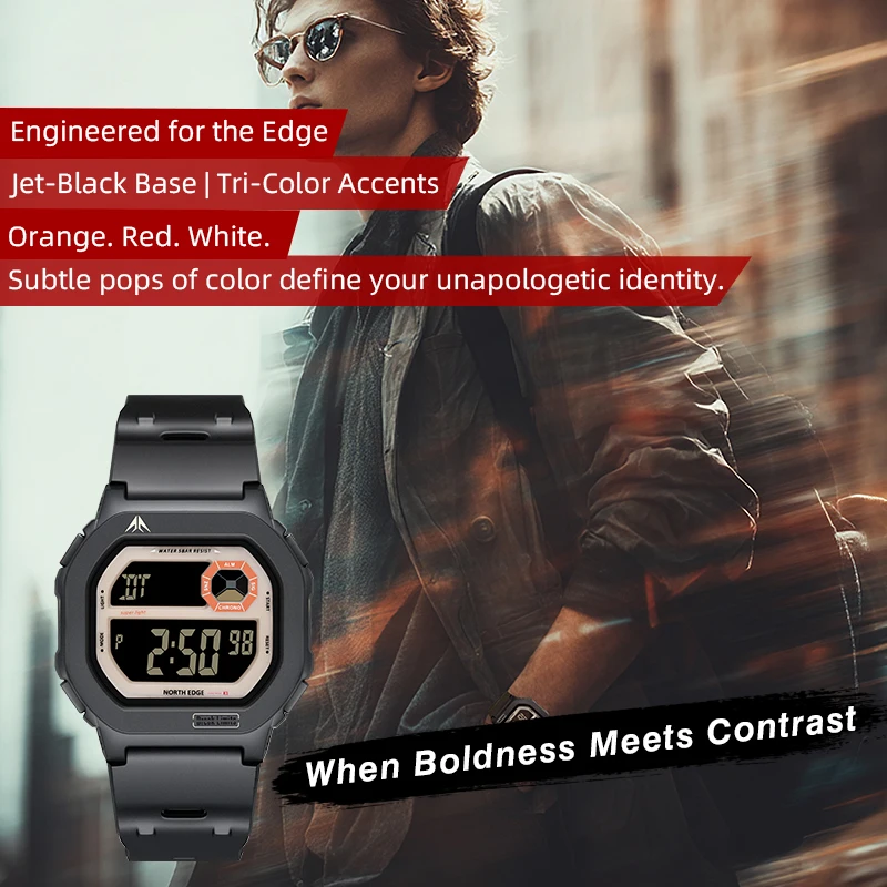 NORTH EDGE Square Screen Digital Wristwatch Men Women Sports watch Waterproof 50m Stopwatch Countdown Alarm Clock Reloj Hombre