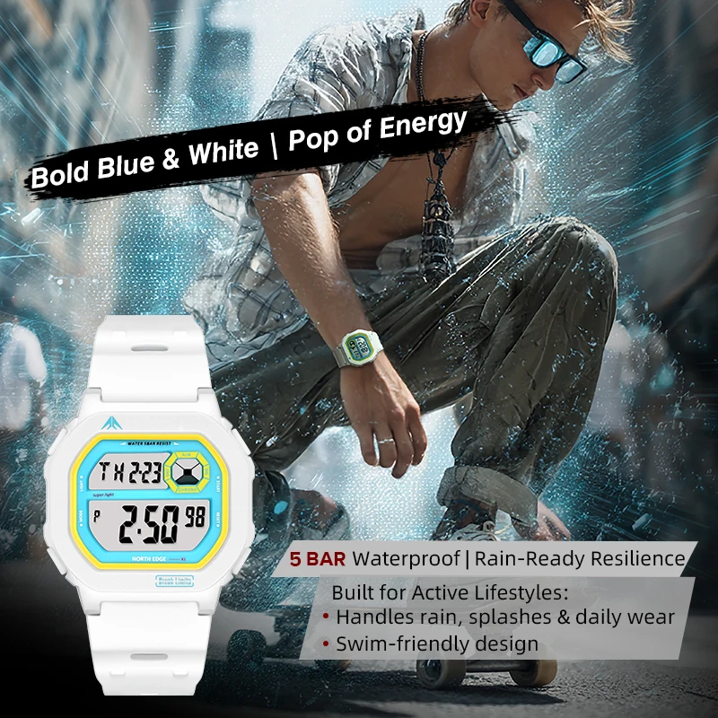NORTH EDGE Square Screen Digital Wristwatch Men Women Sports watch Waterproof 50m Stopwatch Countdown Alarm Clock Reloj Hombre