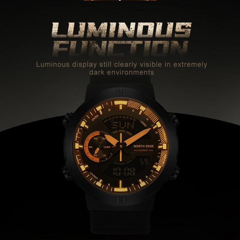 NORTH EDGE HORNET Men's Digital Watch Running Cycling Sports Watches Waterproof 50M World Time Speed Illuminator Wristwatch