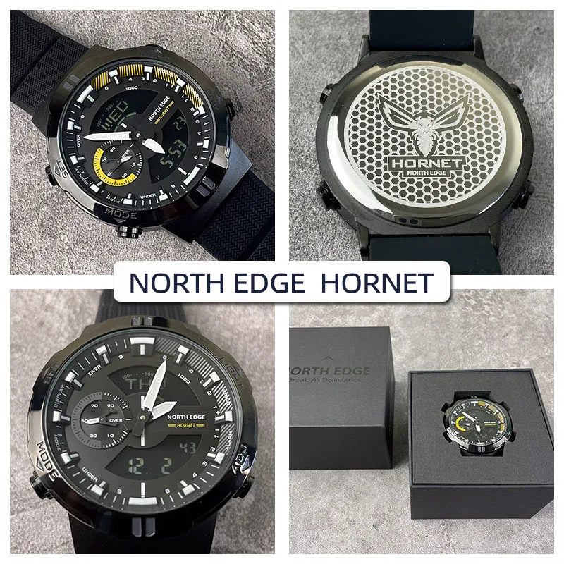 NORTH EDGE HORNET Men's Digital Watch Running Cycling Sports Watches Waterproof 50M World Time Speed Illuminator Wristwatch