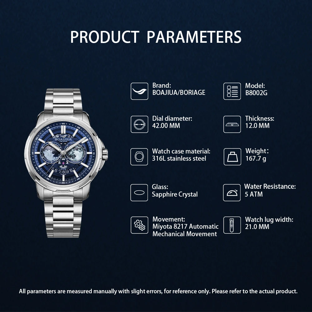 BOAIJIUA Automatic Mechanical Watch Creative Starry Sky Watch 50M Water Resistant 8217 Mechanical Watches Birthday Gift for Men
