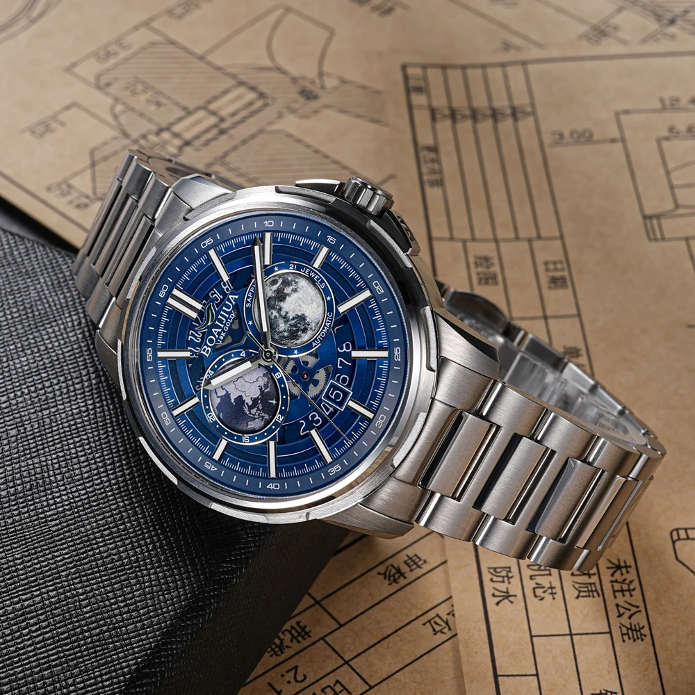 BOAIJIUA Automatic Mechanical Watch Creative Starry Sky Watch 50M Water Resistant 8217 Mechanical Watches Birthday Gift for Men