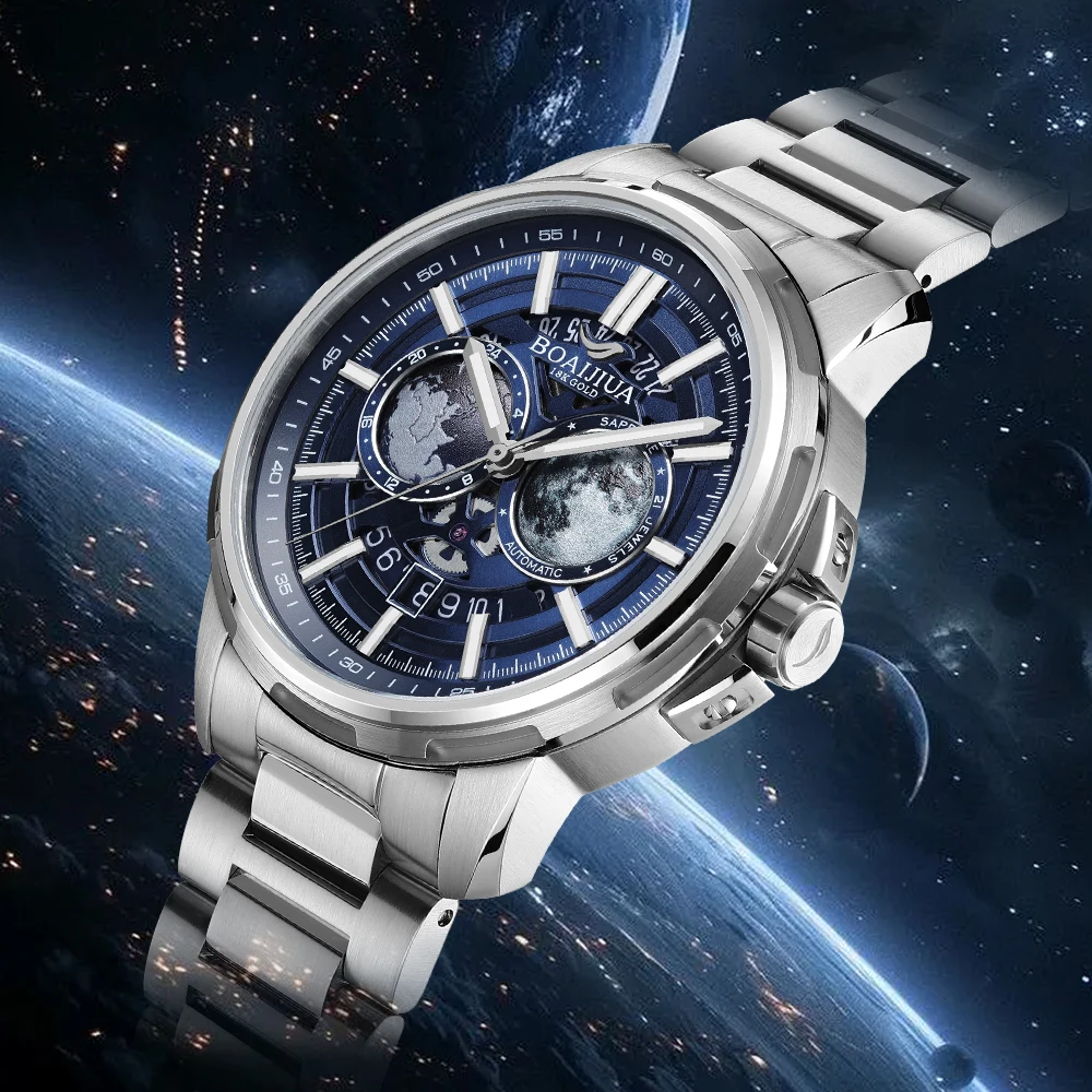 BOAIJIUA Automatic Mechanical Watch Creative Starry Sky Watch 50M Water Resistant 8217 Mechanical Watches Birthday Gift for Men