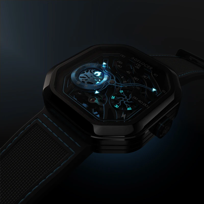 AGELOCER Original Volcano Watch Men's Square Luxurious Skeleton Automatic Mechanical Watch Birthday Gift for Men