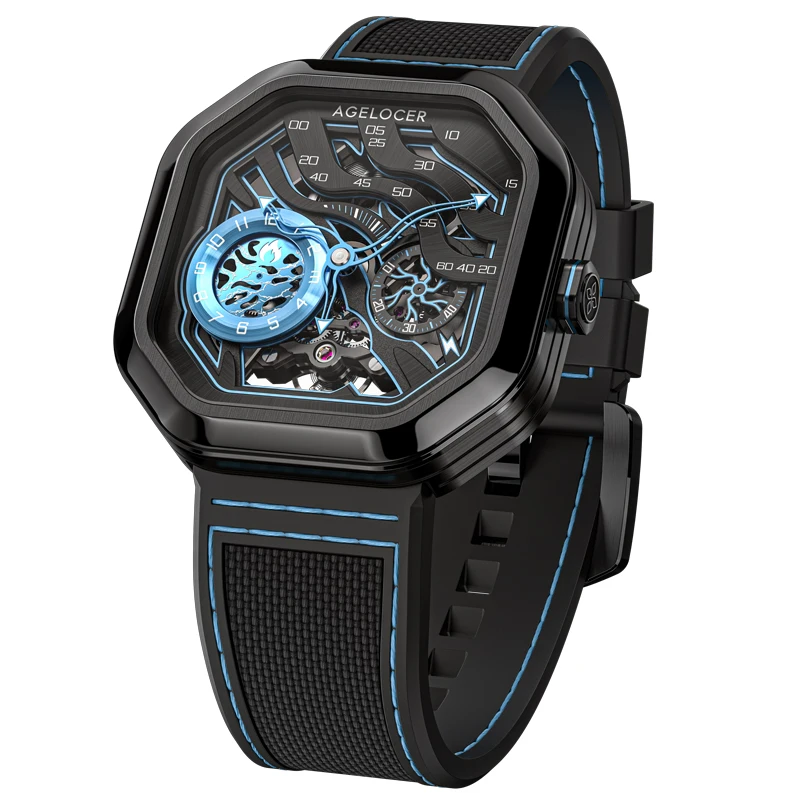 AGELOCER Original Volcano Watch Men's Square Luxurious Skeleton Automatic Mechanical Watch Birthday Gift for Men