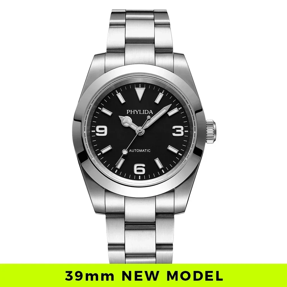Phylida 39mm Automatic Watch Black Dial Front View