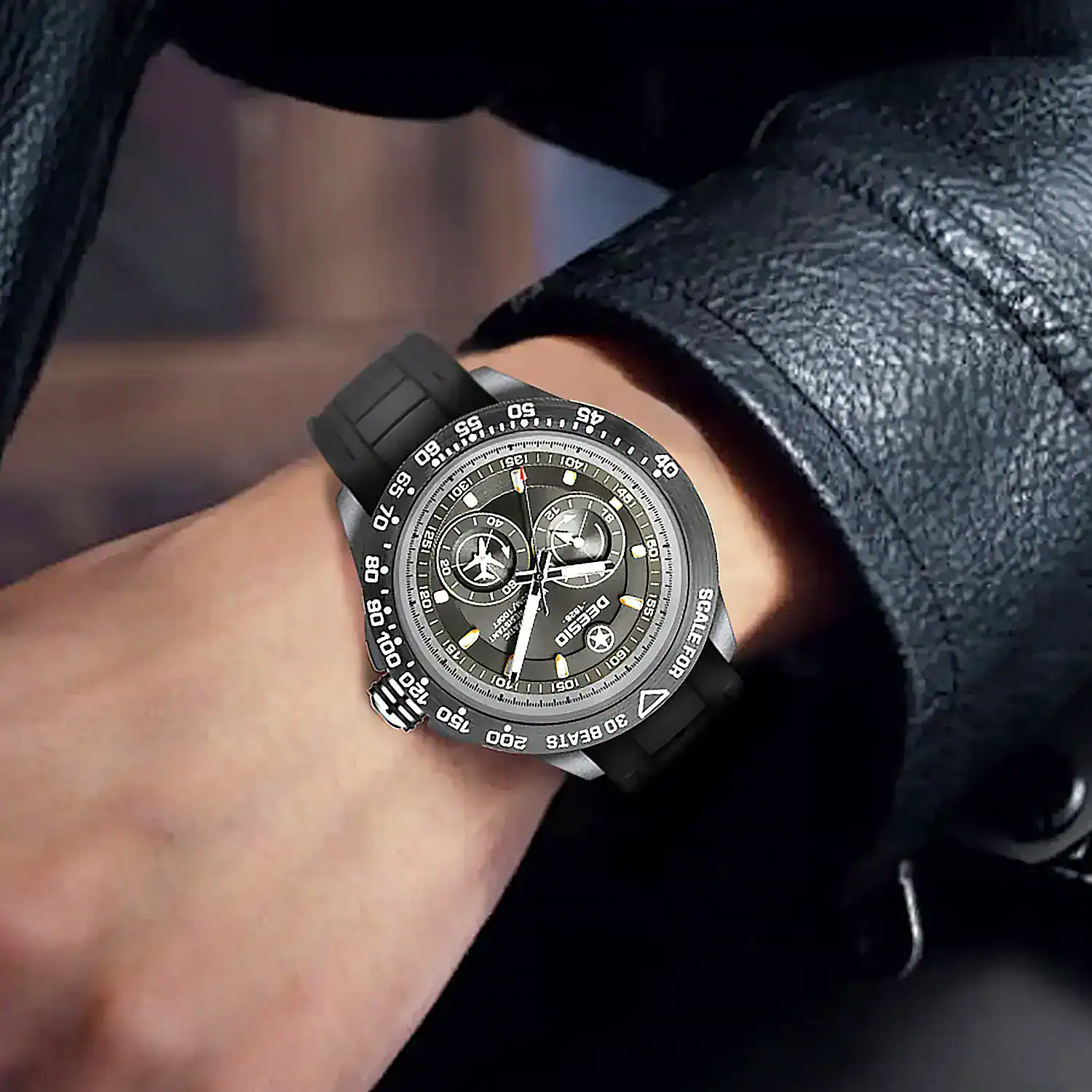 High-end men's fashion watch featuring chronograph and sporty design.