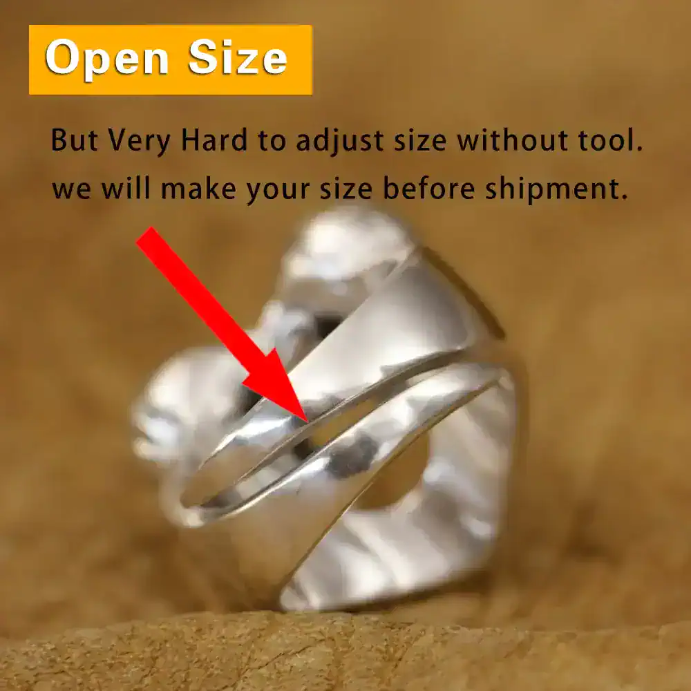 Close-up of an adjustable silver open-size ring for jewelry lovers.