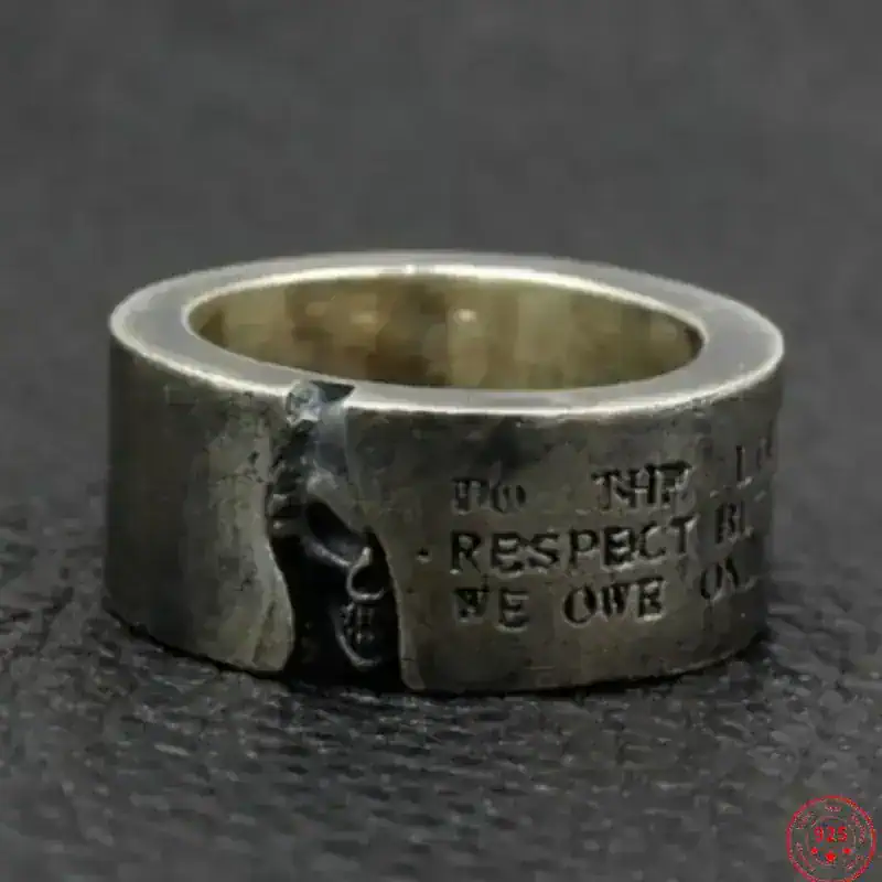 S925 Sterling Silver Rings for Men New Fashion Half Face Skull-head Lettering Pure Argentum Punk Jewelry Amulet Wholesale