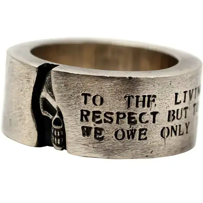 Sterling Silver Skull Ring with Inspirational Text.