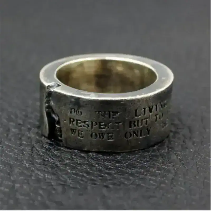 Sterling Silver Skull Ring with Engraved Lettering.