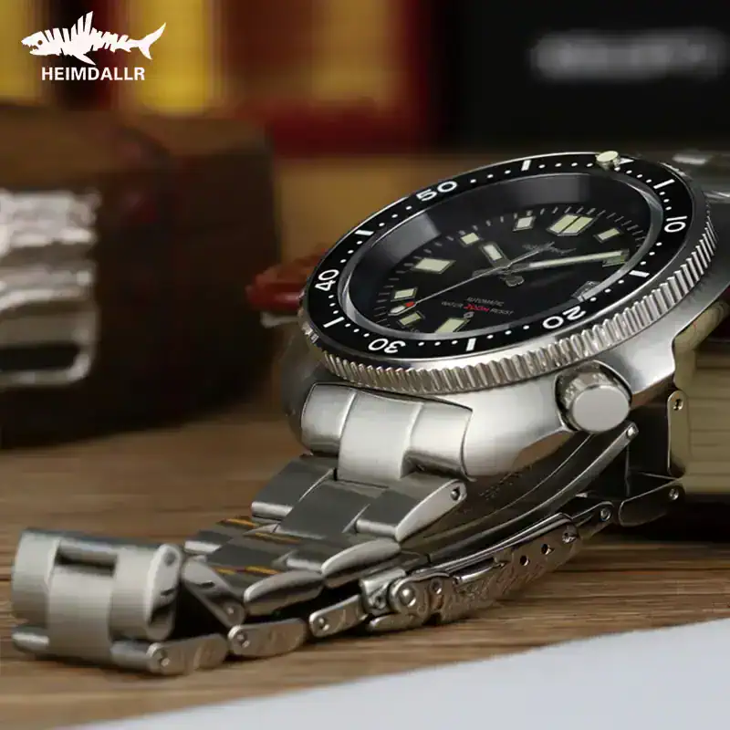 Heimdallr Turtle 200M Automatic Dive Watch with stainless steel bracelet.