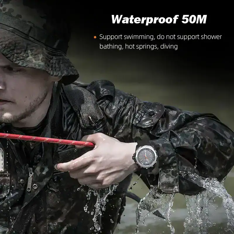 Durable waterproof military watch for outdoor activities.