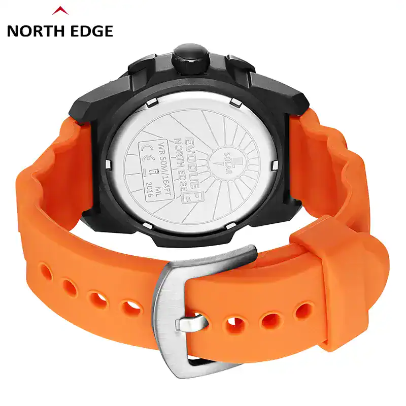 EVOQUE 2 solar-powered military watch with orange strap, durable design, and tactical style.