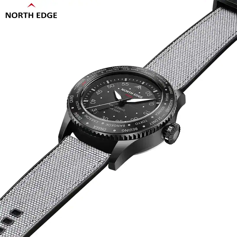Stylish North Edge black watch with silver mesh band, durable design for everyday wear.